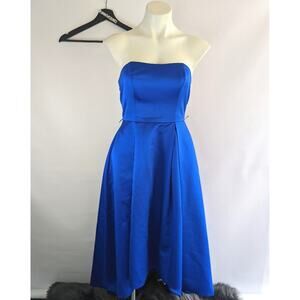 David's Bridal Cobalt Blue High Low Midi Strapless Bridesmaid Dress Sz 2